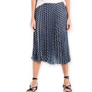 Max Studio Navy Checkered A-Line Skirt